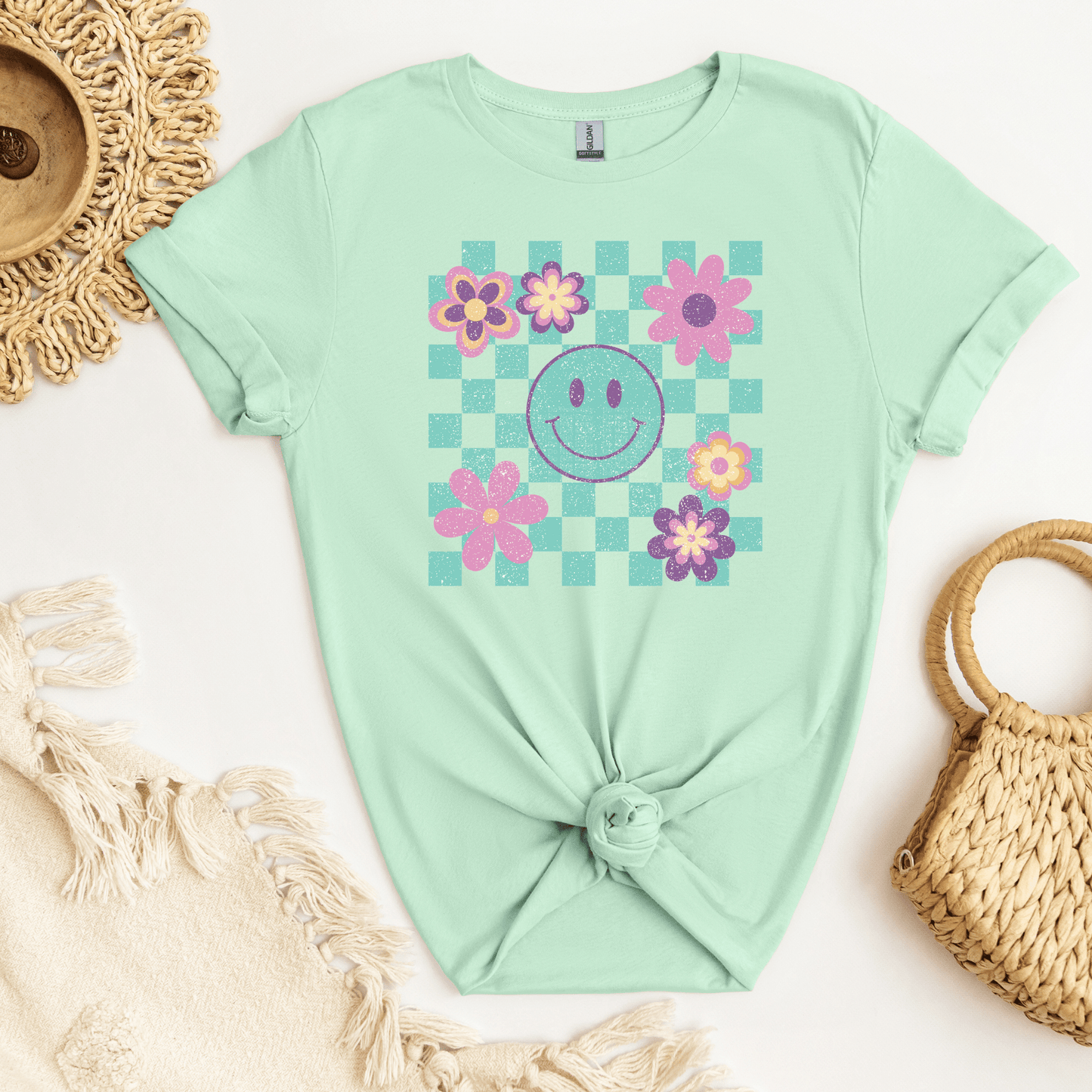 Retro Smiley & Flowers DTF Transfer