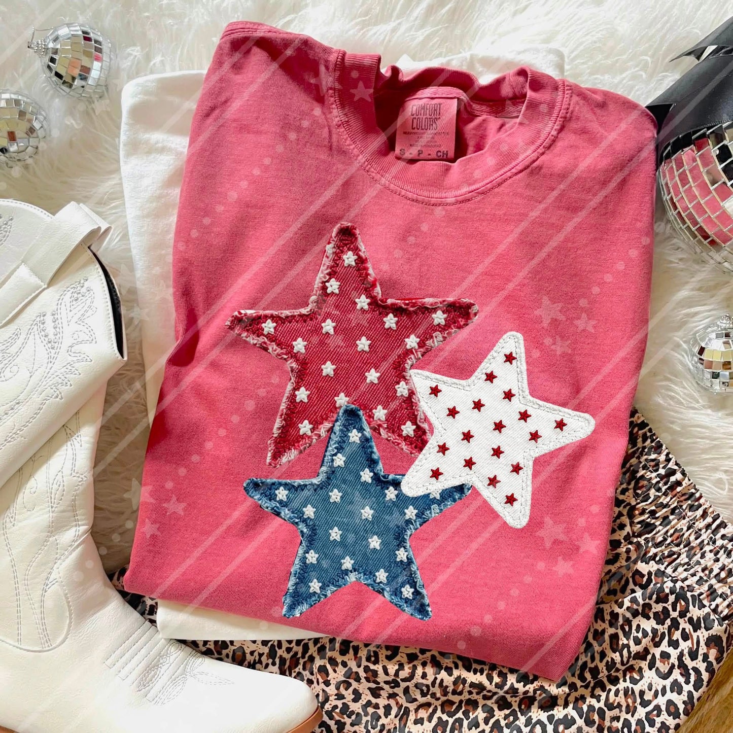 Faux Denim Red White Blue Stars DTF Transfers