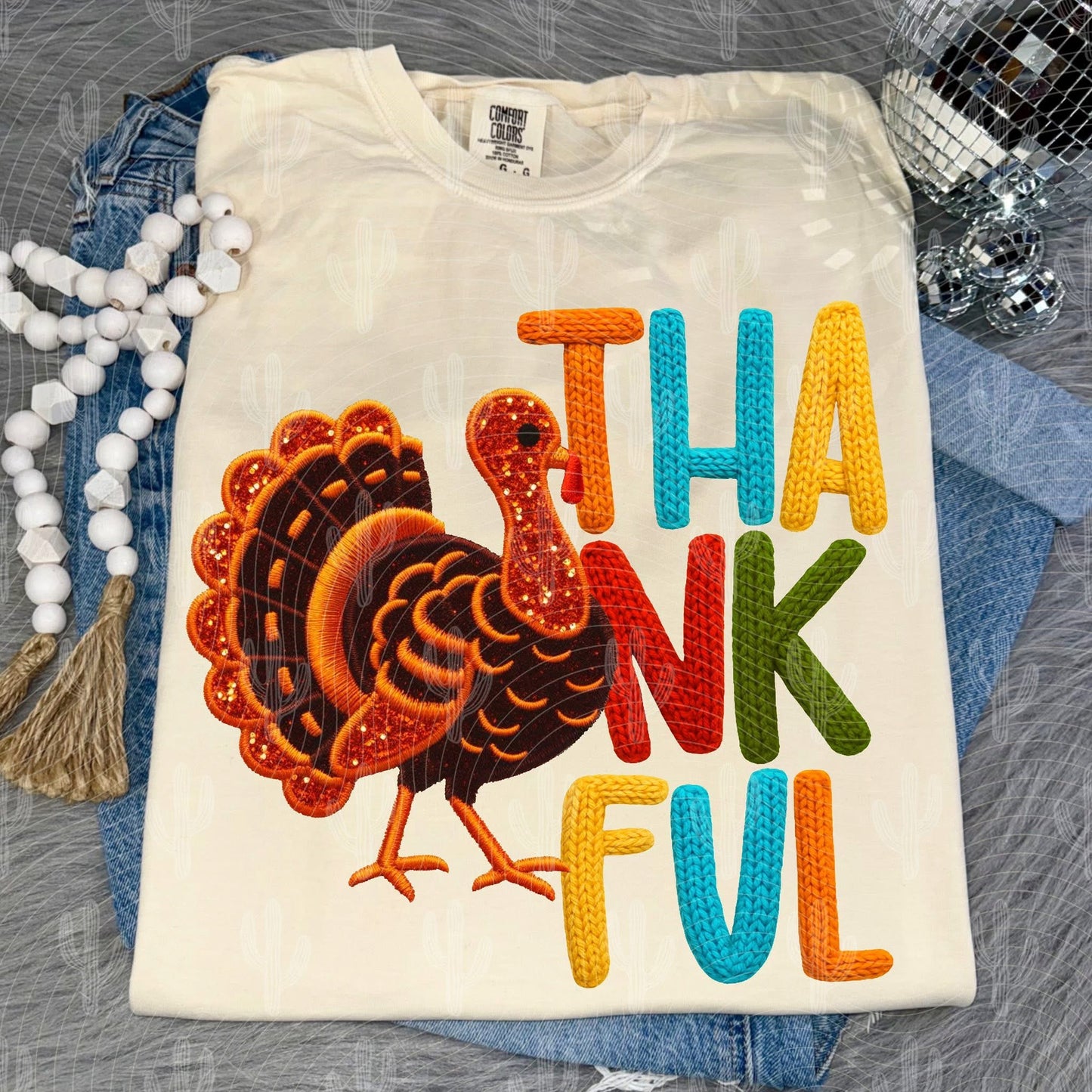 RTS ADULT Faux Yarn Thankful Turkey DTF Transfer