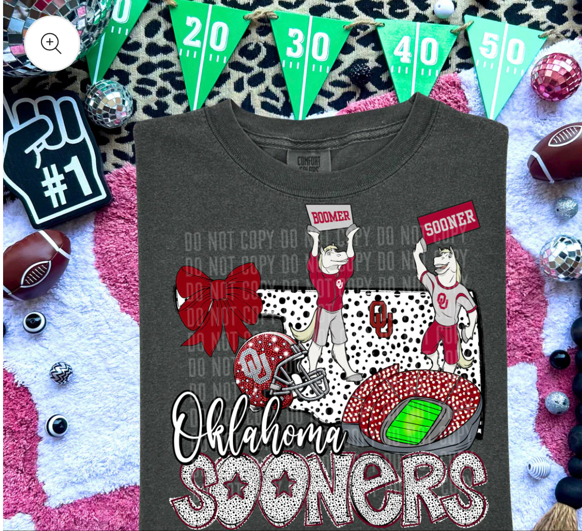 Oklahoma Sooners w/ Dalmation print DTF Transfer