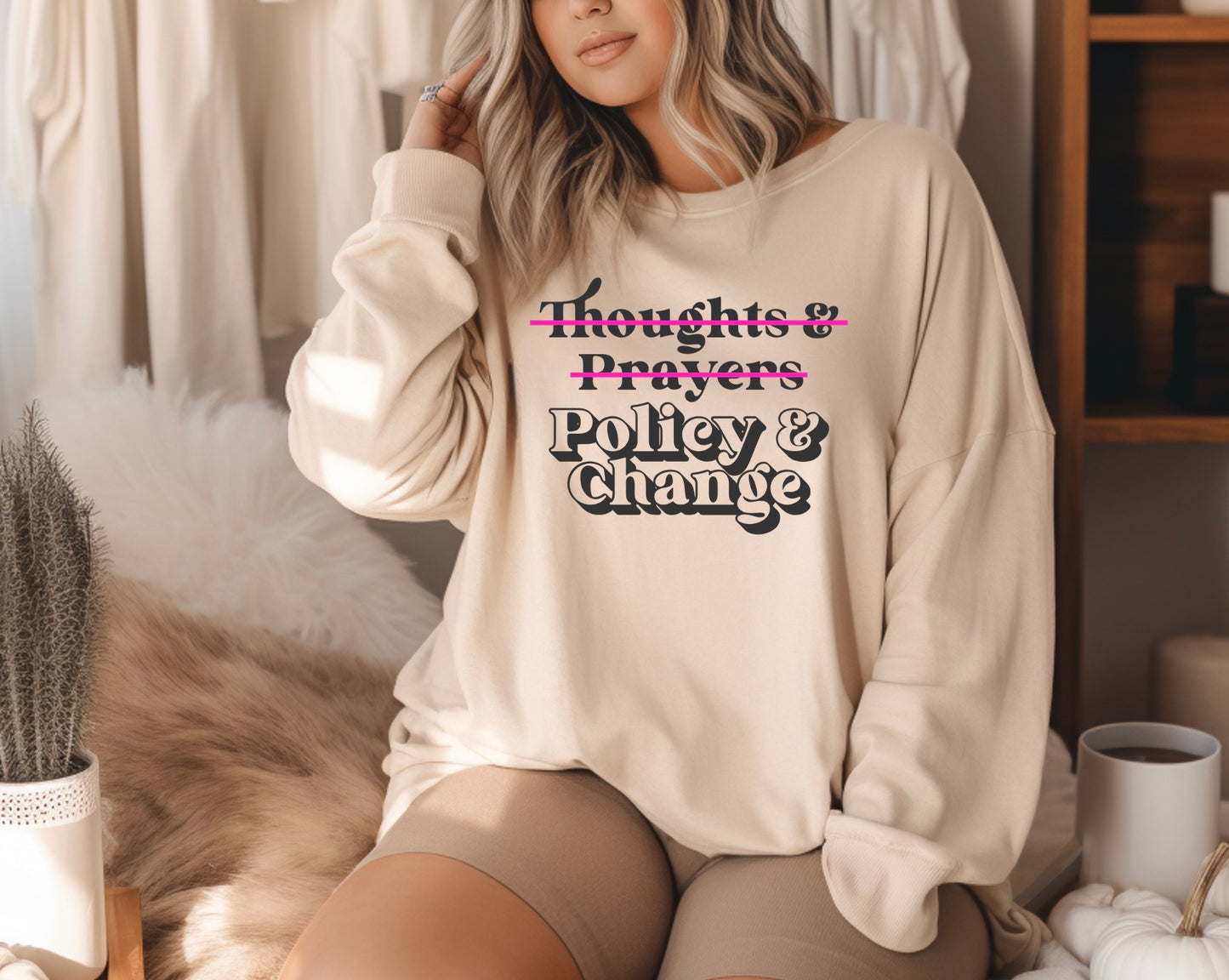 Thoughts & Prayers, Policy & Change Blk/Pink