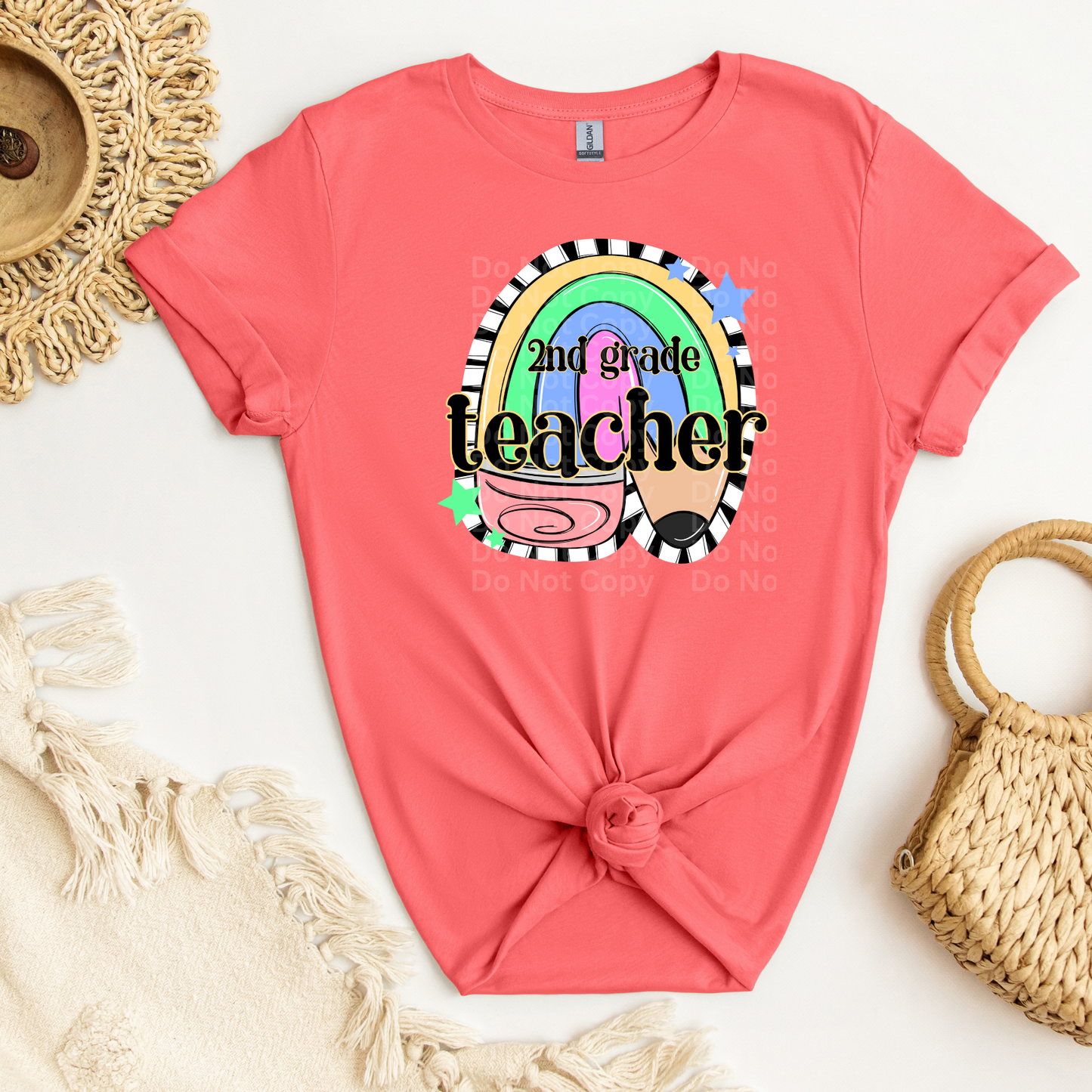 2nd Grade Teacher - Bent Pencil Rainbow DTF Transfer