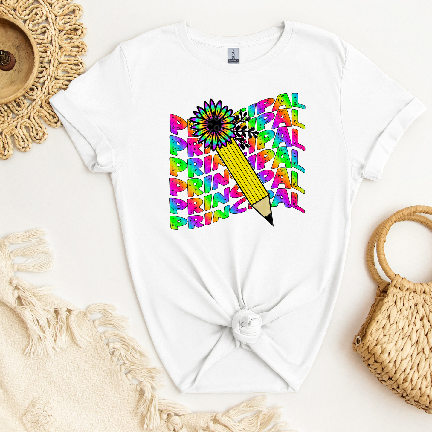 Principal Stacked/Wavy Multicolor Pencil/flower DTF Transfer