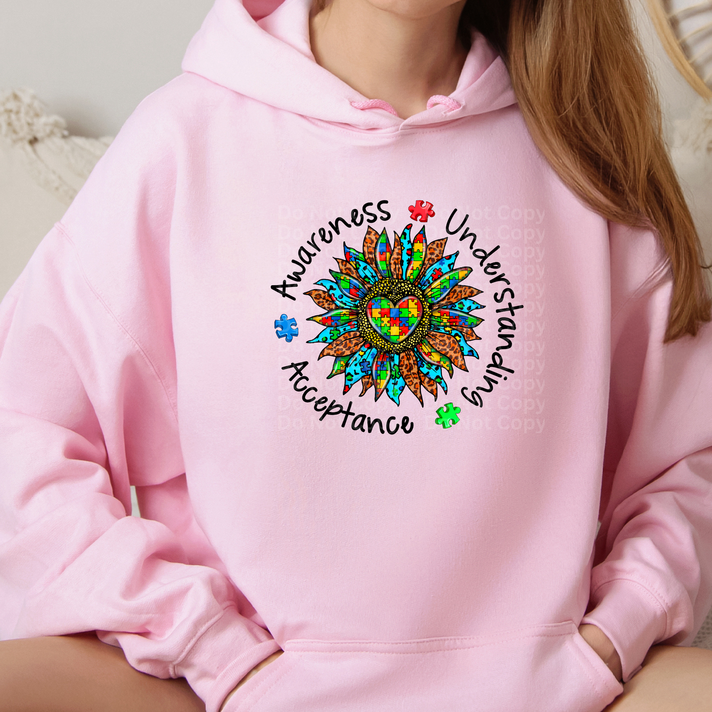 Acceptance Awareness Understanding Puzzle Heart Sunflower DTF Transfer