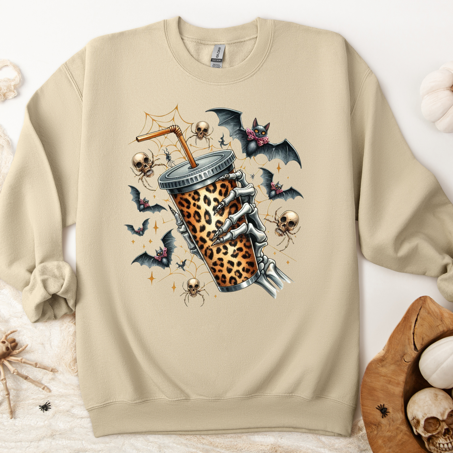 Skeleton Hand Holding Leopard Print Cup 2 DTF Transfer