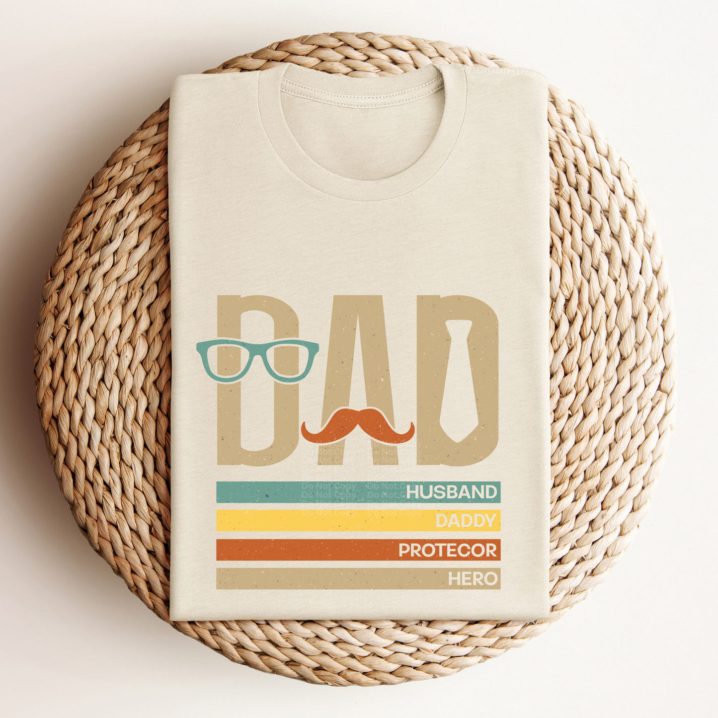 Dad Husband Daddy Protector Hero Glasses/Mustache/Tie DTF Transfer
