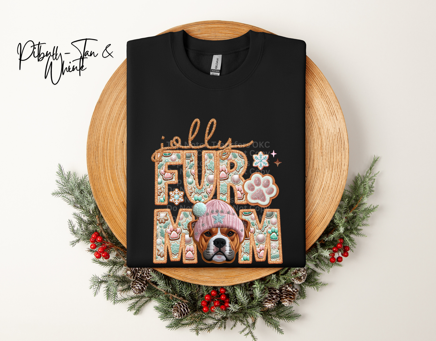 Jolly Fur Mom Pitbull (Tan & White) - Faux Embroidery DTF Transfer