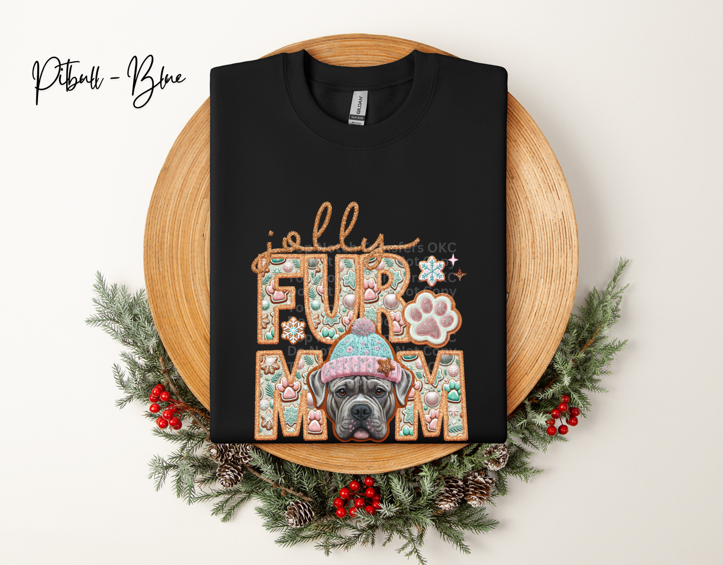 Jolly Fur Mom Pitbull (Blue) - Faux Embroidery DTF Transfer