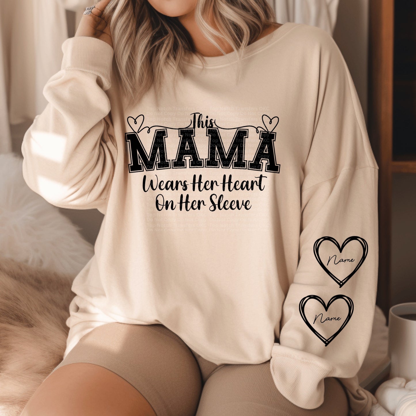 This MAMA wears her heart on her sleeve Black *Custom- leave names & sleeve heart names/colors in checkout notes*