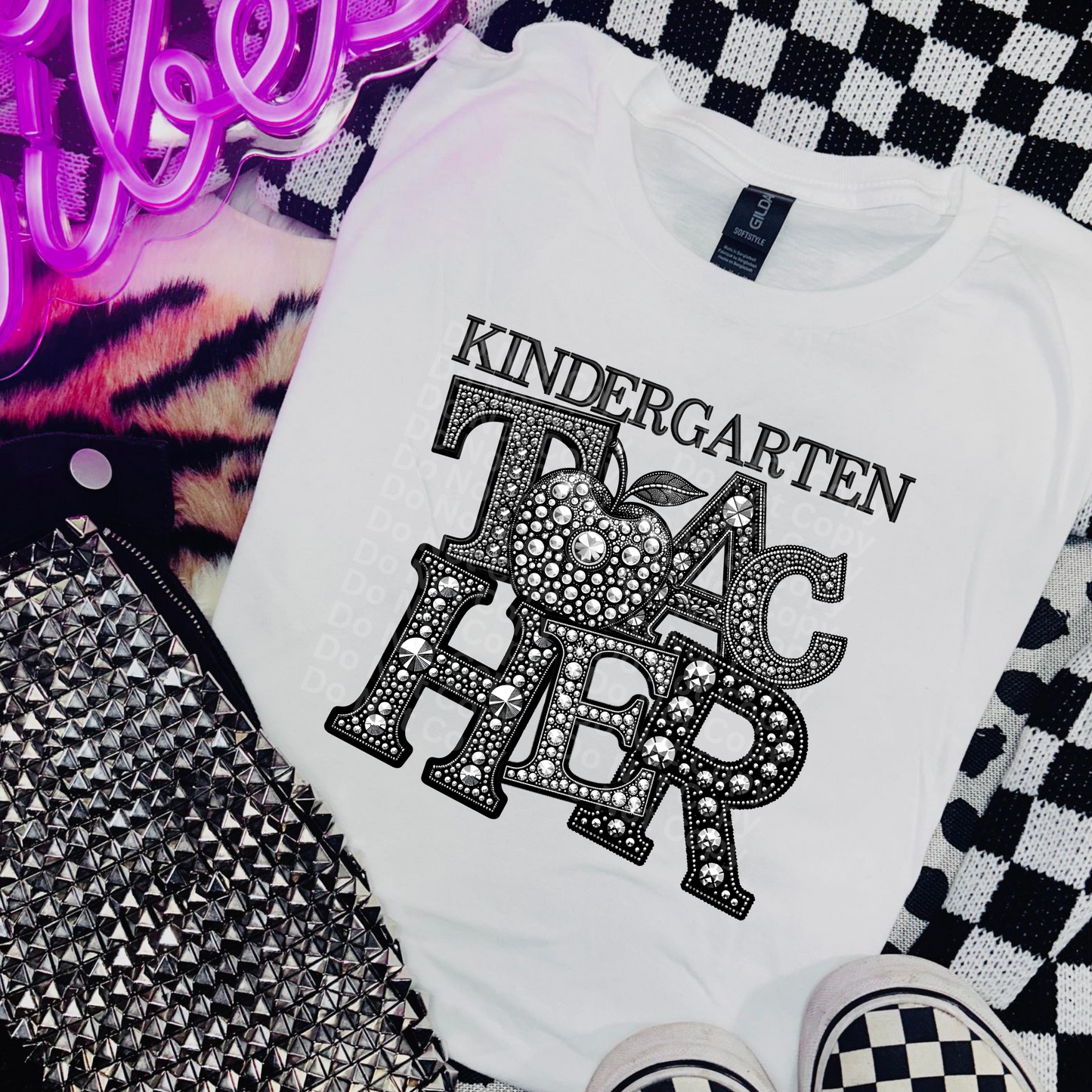 Kindergarten Teacher Faux Rhinestones DTF Transfer