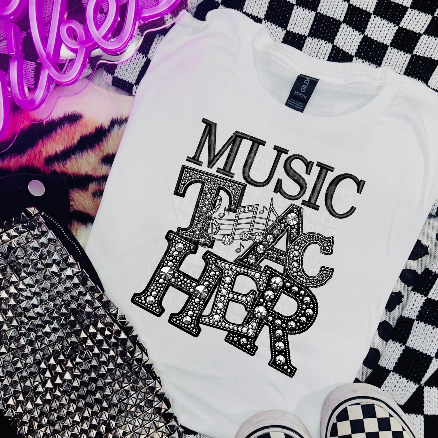 Music Teacher Faux Rhinestones DTF Transfer