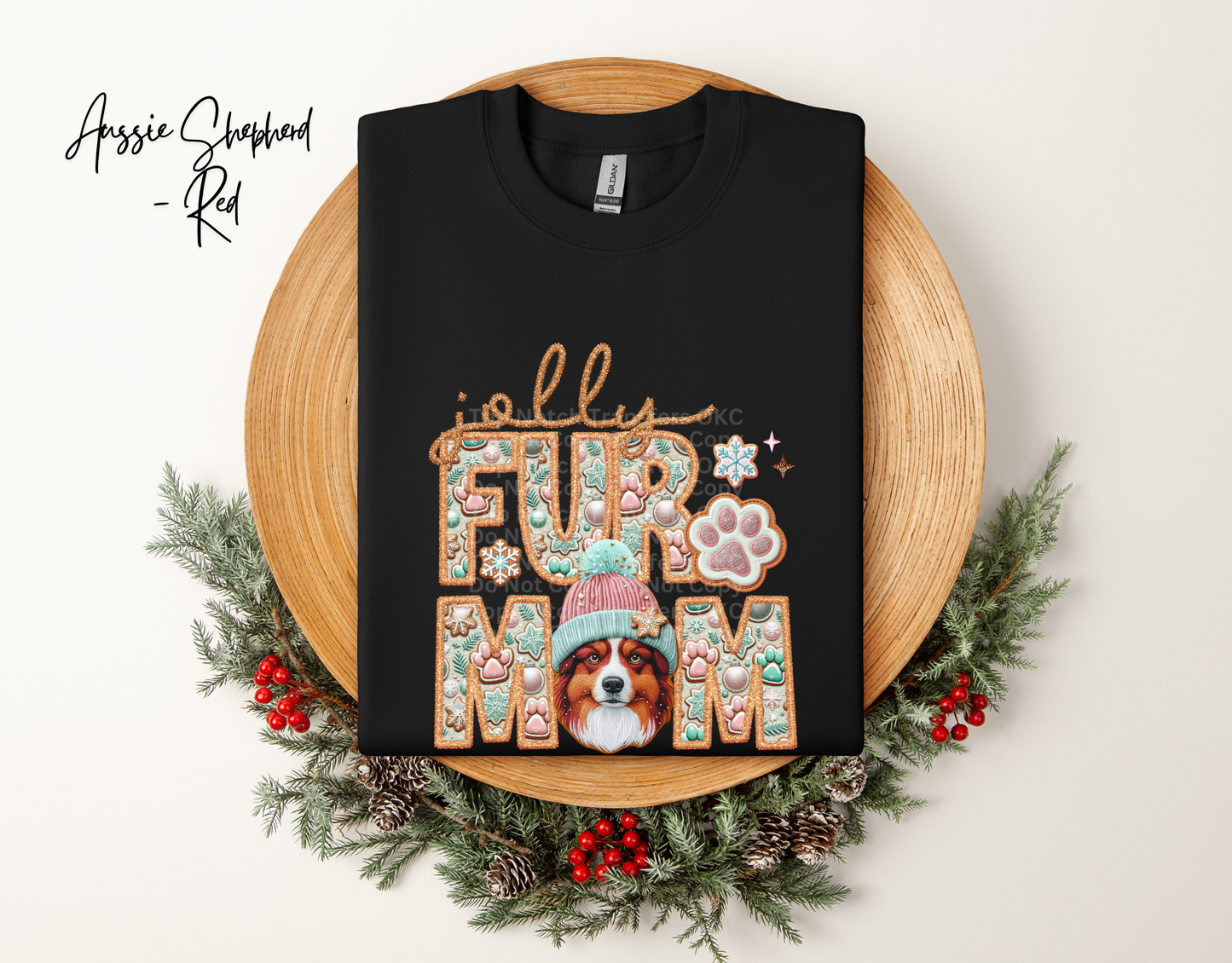 Jolly Fur Mom Aussie Shepherd (Red) - Faux Embroidery DTF Transfer