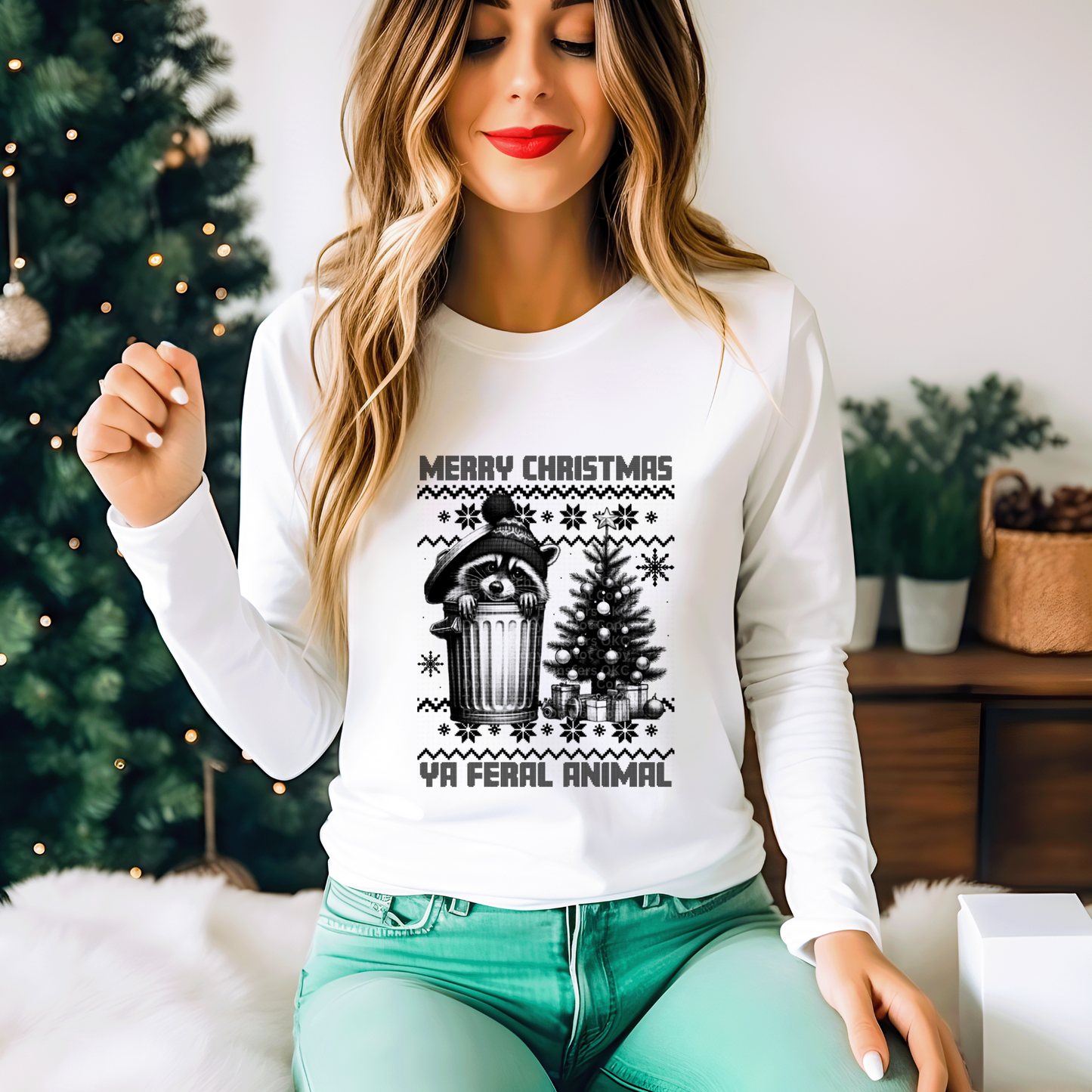 Merry Christmas Ya Feral Animal - Raccoon DTF Transfer