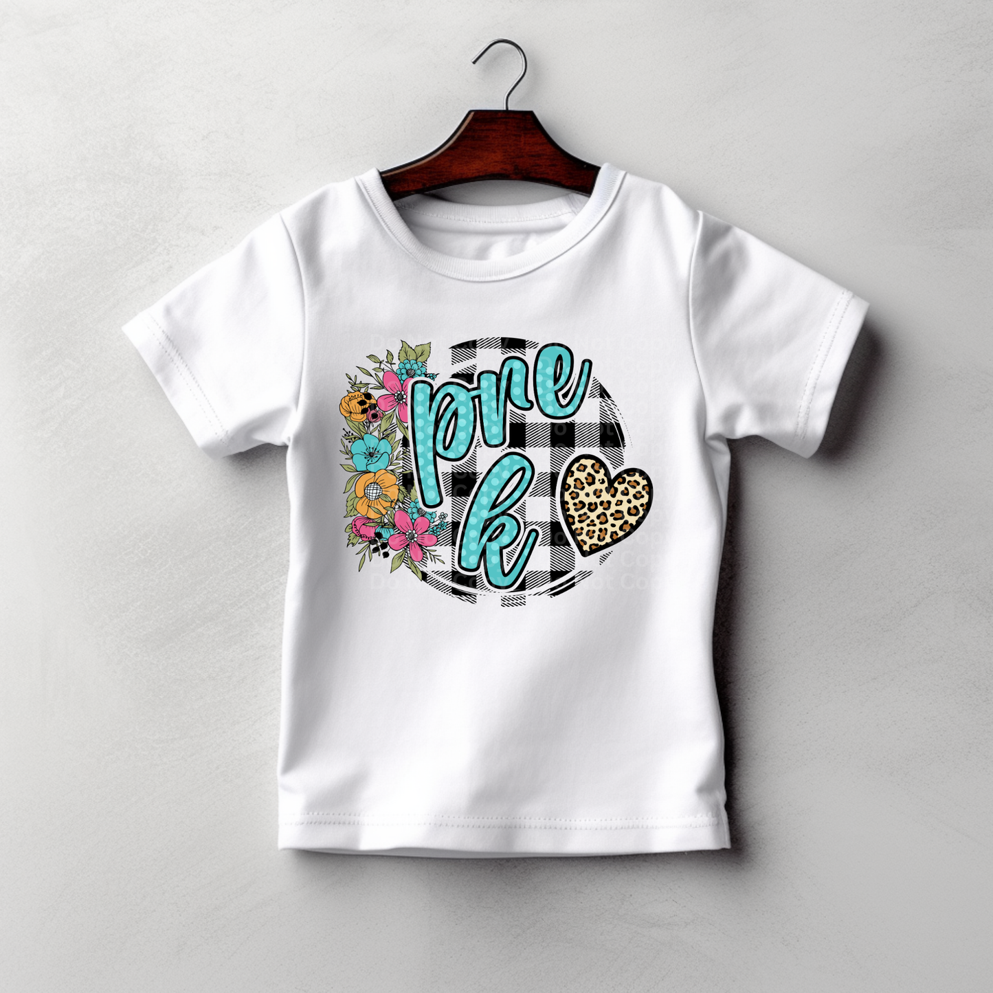 Pre k Blue Font with Black & White Plaid Circle DTF Transfer