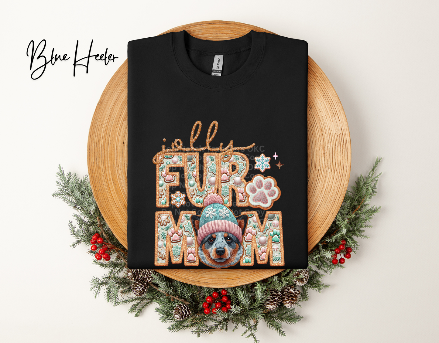 Jolly Fur Mom Blue Heeler - Faux Embroidery DTF Transfer
