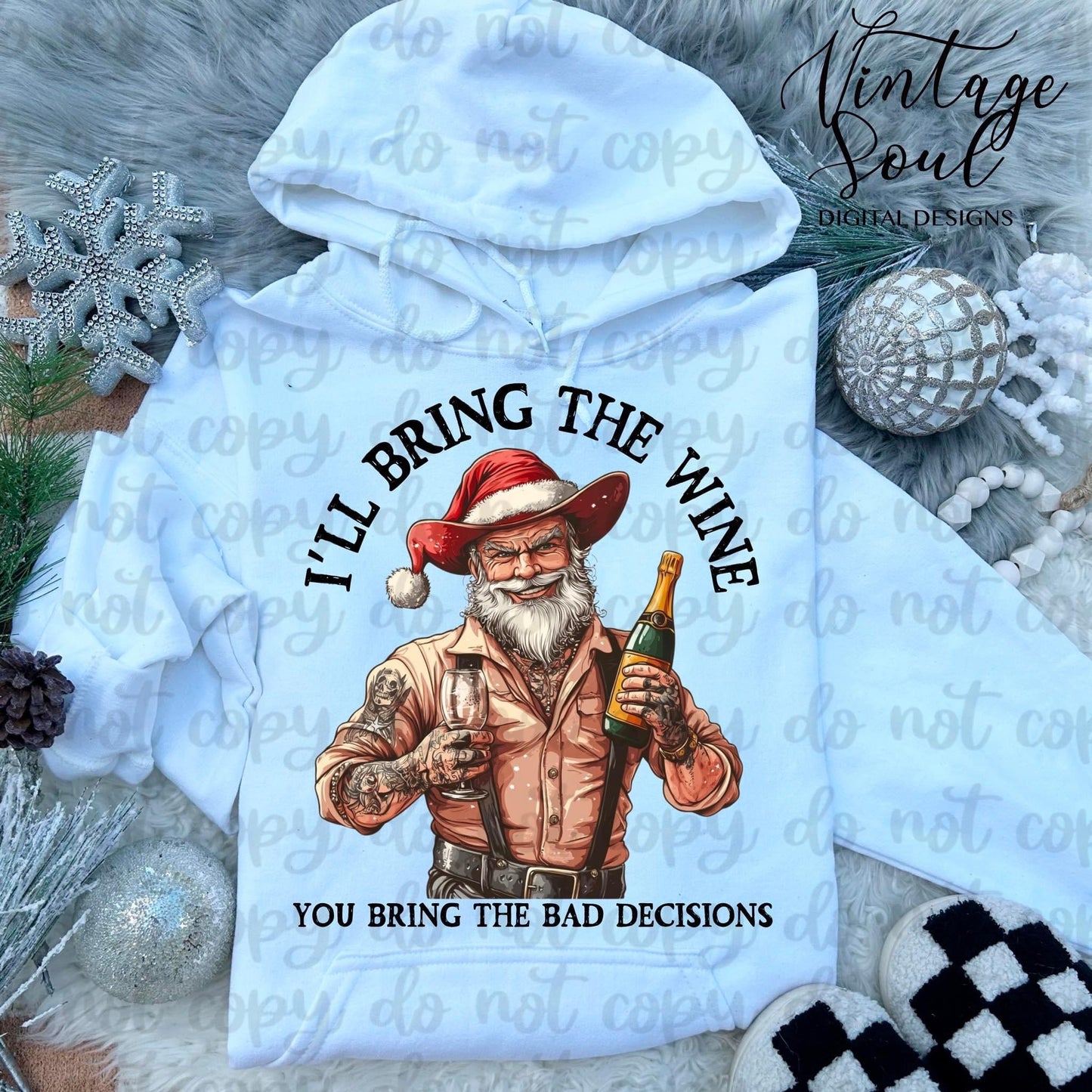 I’ll Bring the Wine Inked Santa DTF Transfer