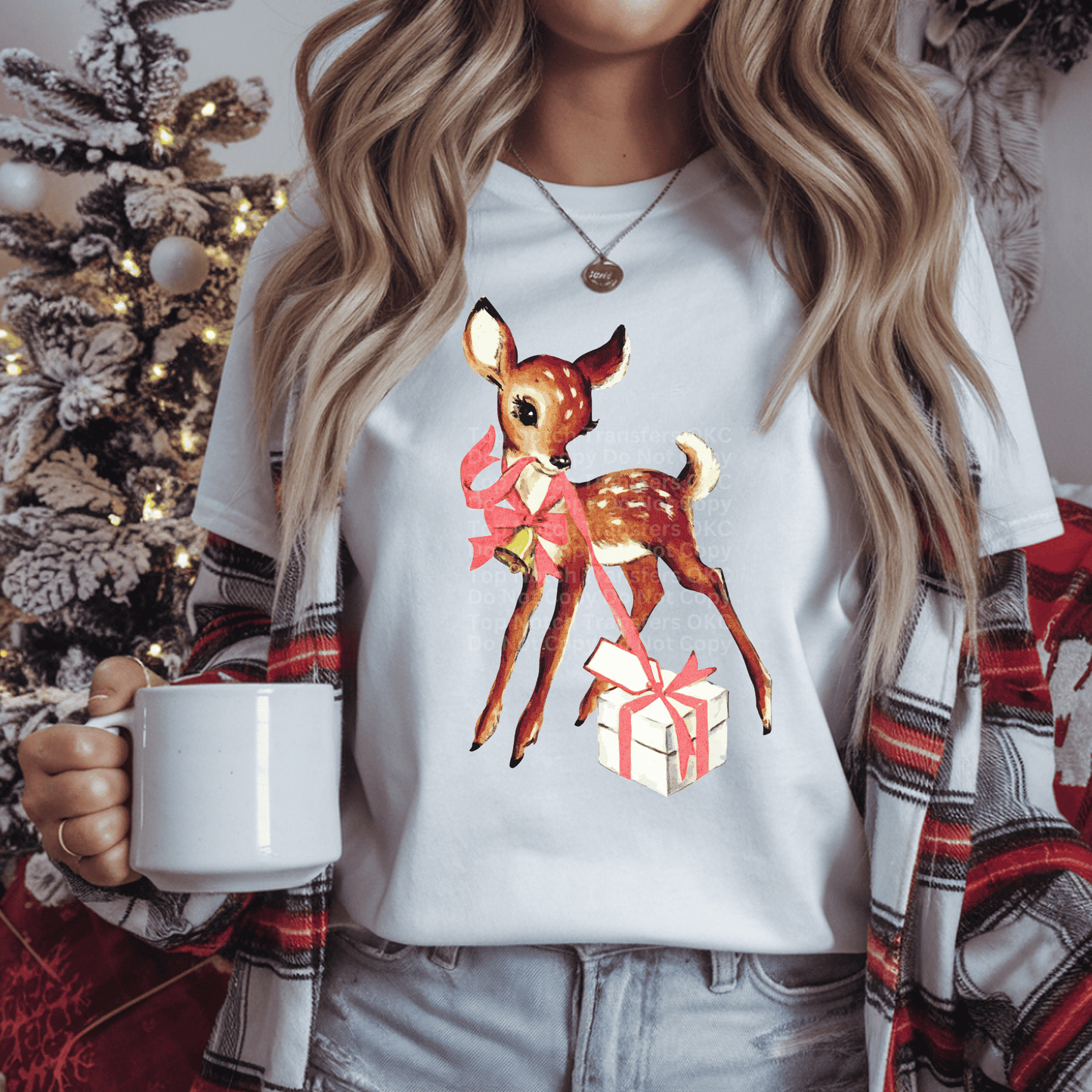 Deer pulling ribbon on present DTF Transfer