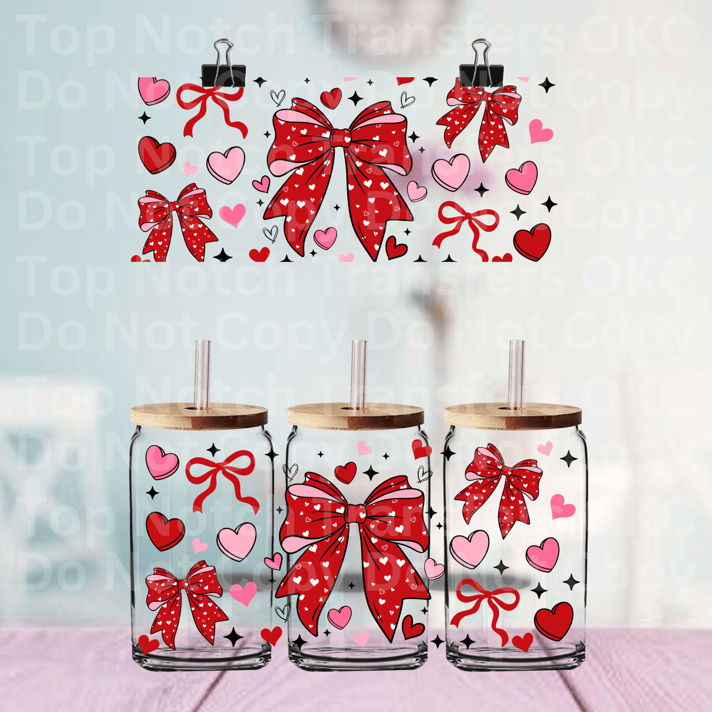 Bows and Hearts UV DTF 16 oz Cup Wrap