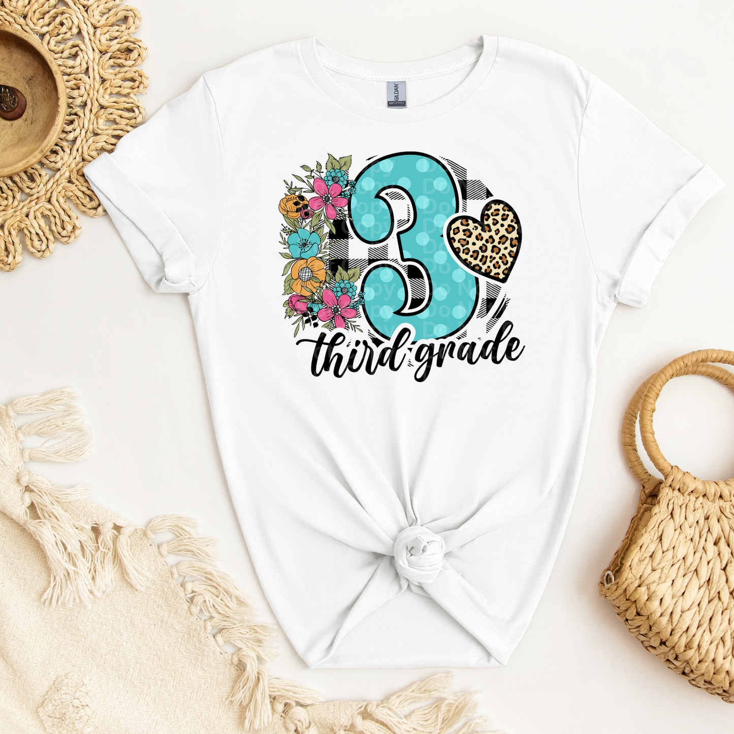 Third Grade Blue with Black & White Plaid Circle DTF Transfer