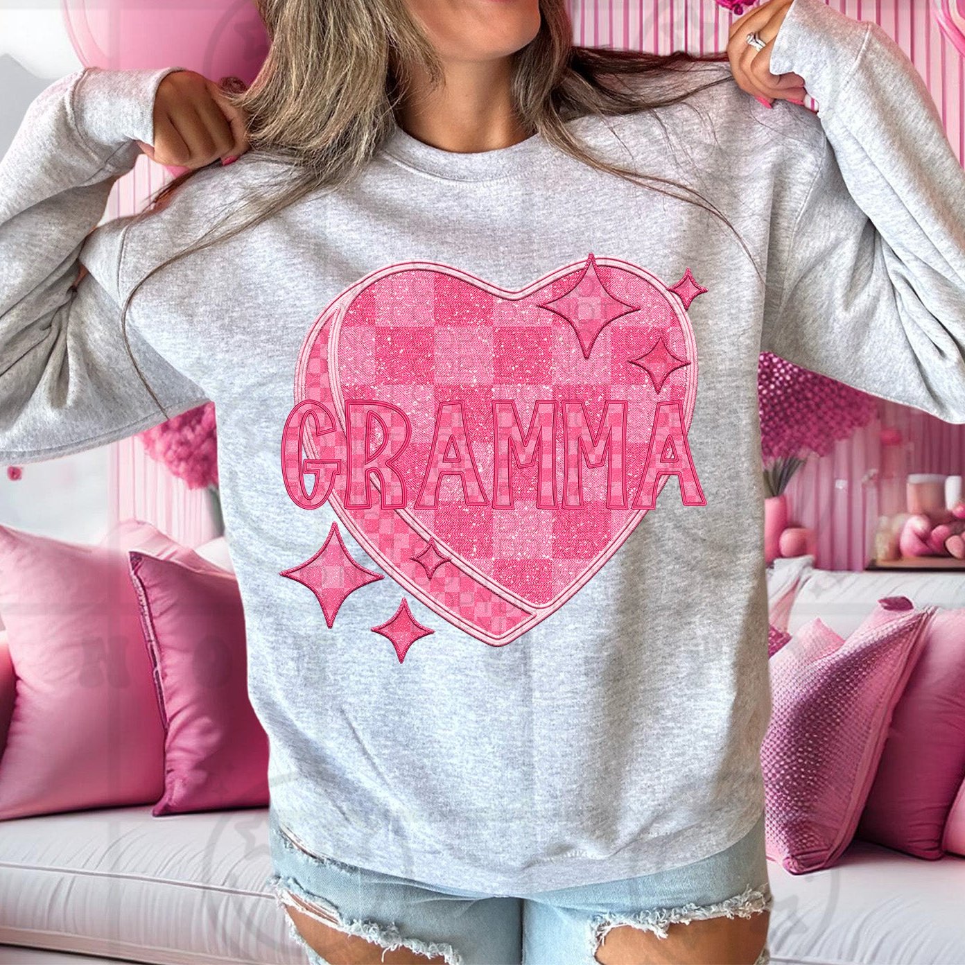 Gramma - Pink Checkered Heart DTF Transfer