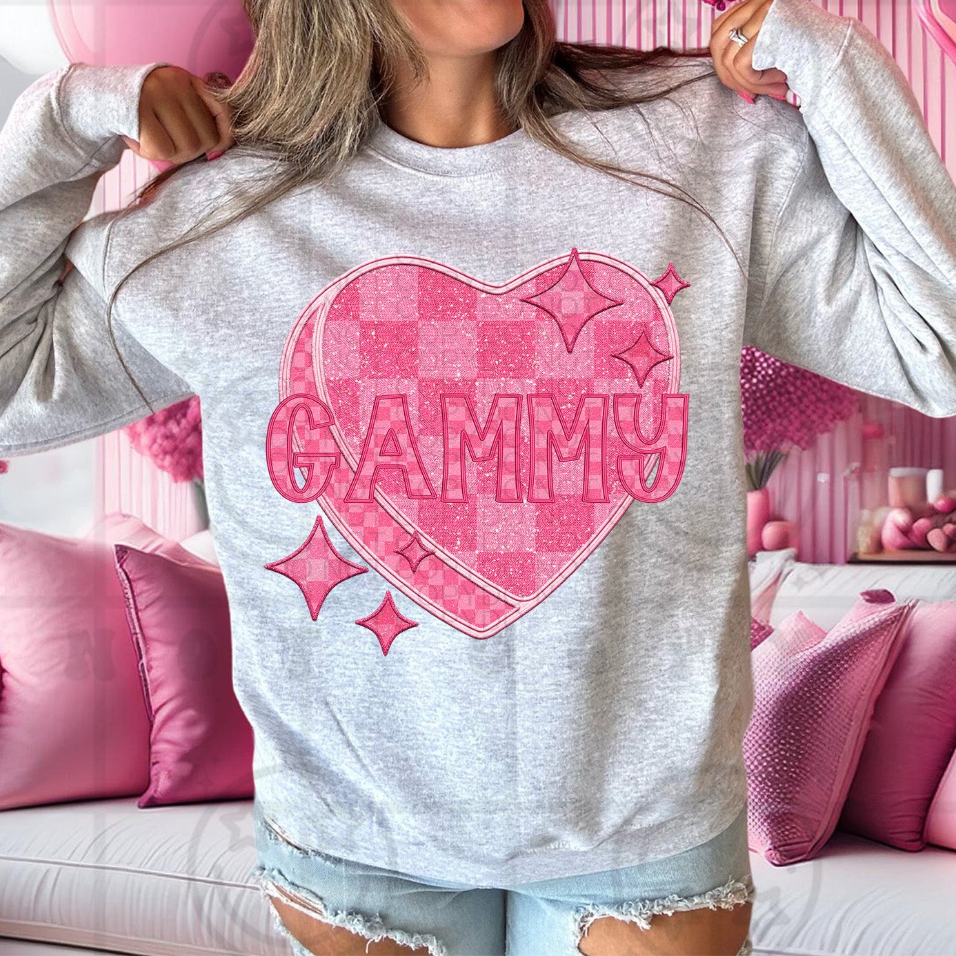 Gammy - Pink Checkered Heart DTF Transfer