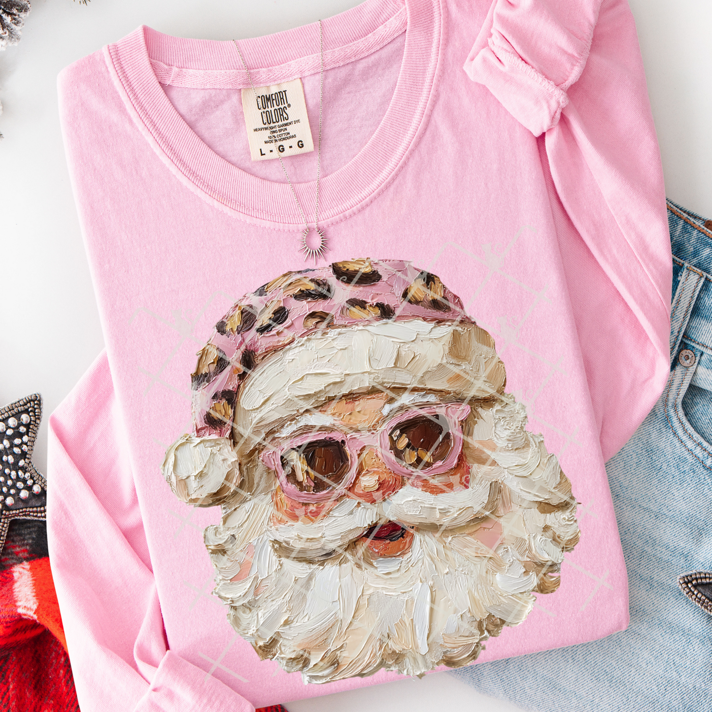 RTS Hand Painted Santa w/ Leopard Print Hat ADULT DTF Transfer