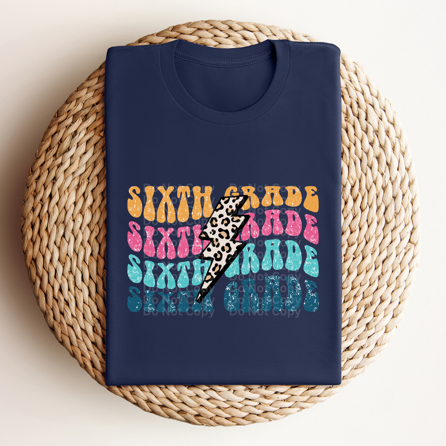 Sixth Grade Colorful/Stacked with Leopard Bolt DTF Transfer