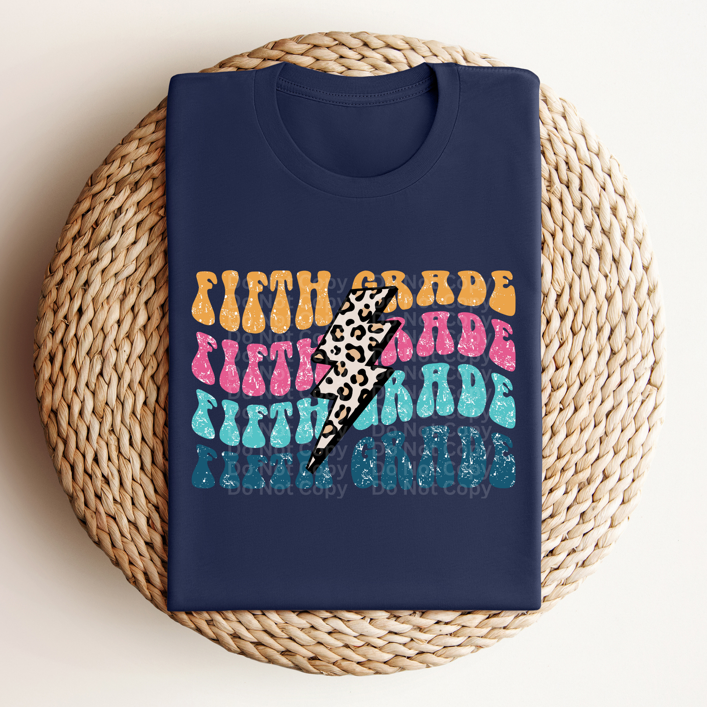 Fifth Grade Colorful/Stacked with Leopard Bolt DTF Transfer