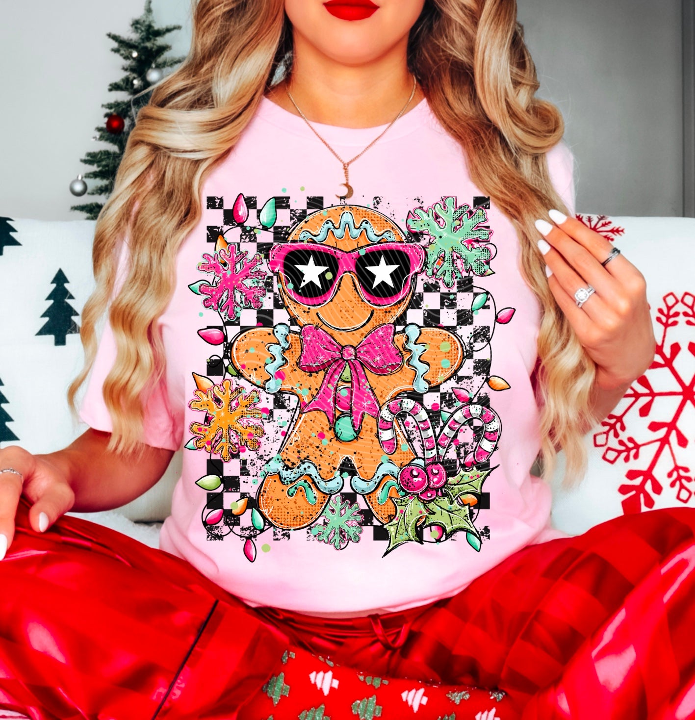 Gingerbread Man Checkers DTF Transfer