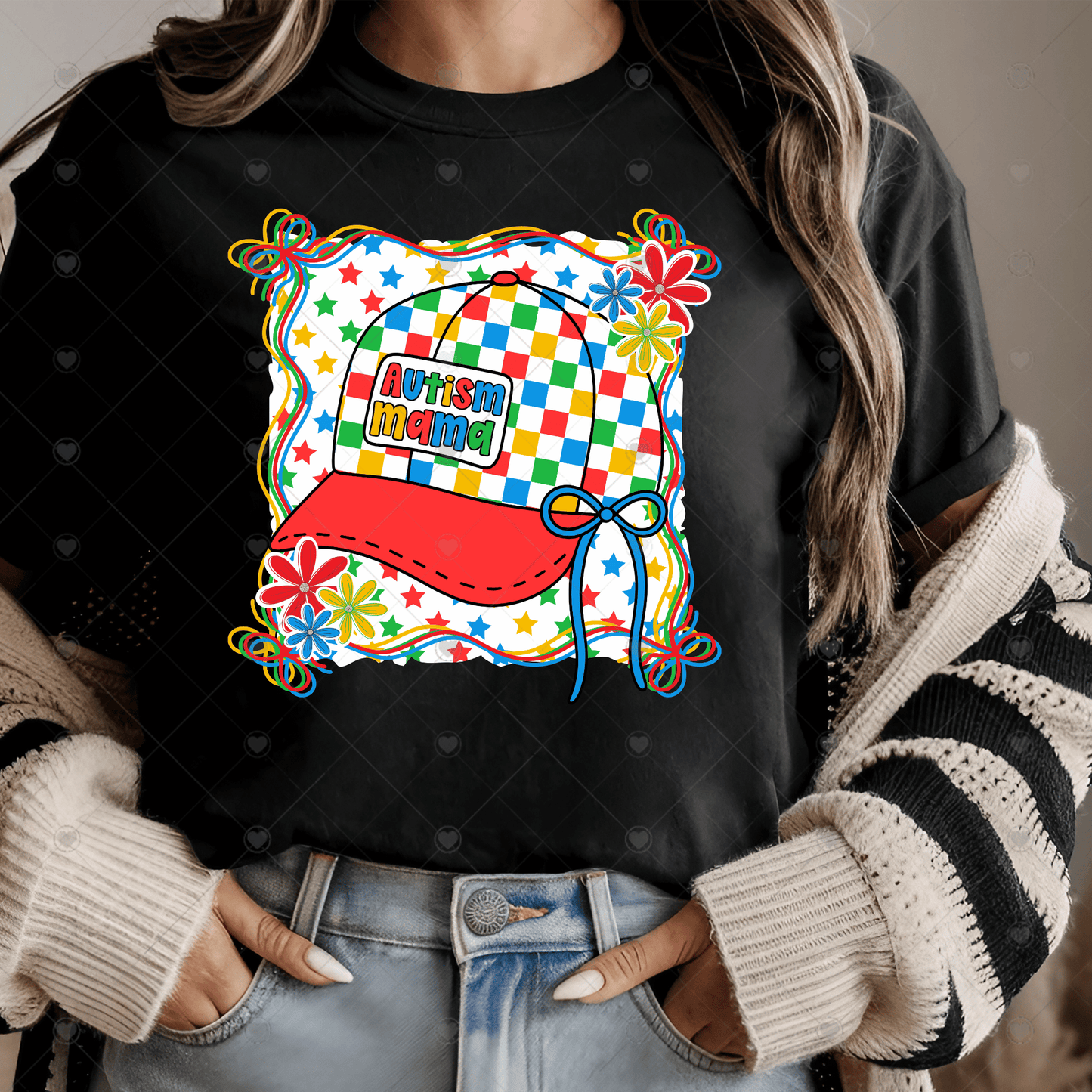 Autism Mama Hat Checkered Background DTF Transfer
