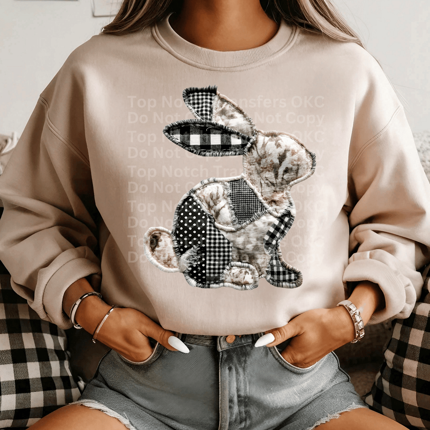 Black & White Patchwork Bunny DTF Transfer