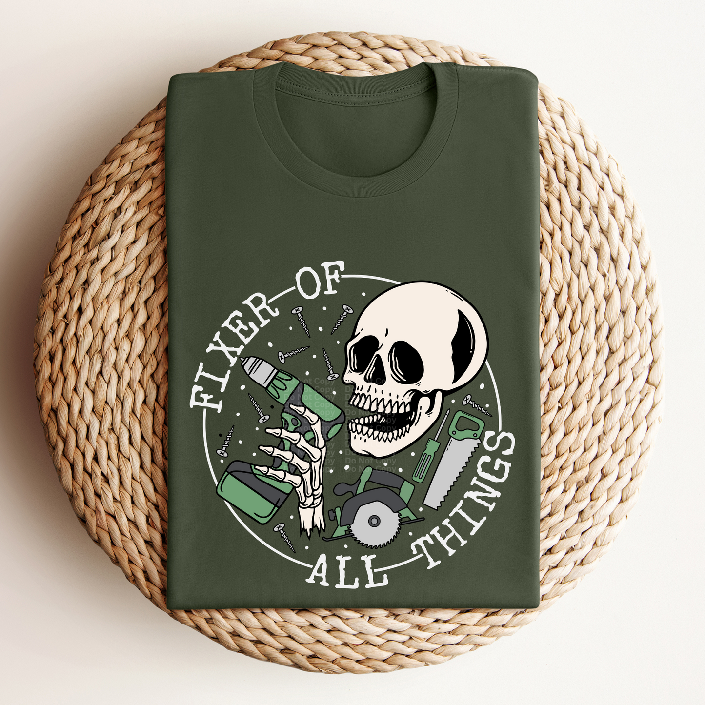 Copy of Fixer Of All Things Skeleton W/Green Drill White DTF Transfer