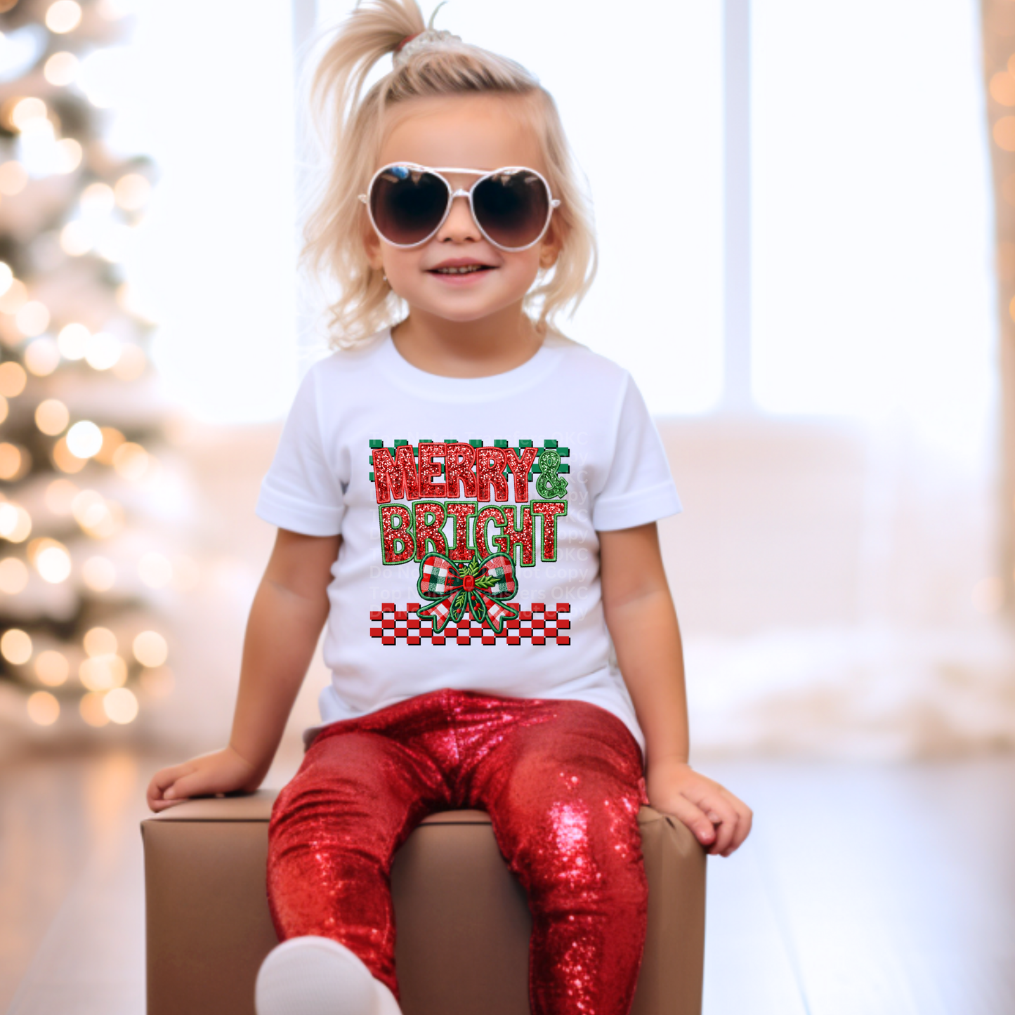 Merry & Bright Bow - Faux Glitter DTF Transfer