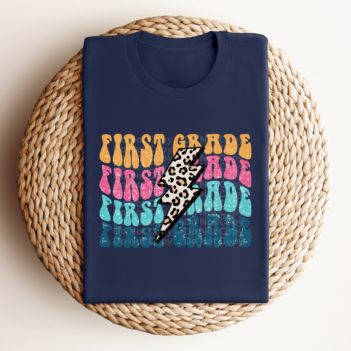 First Grade Colorful/Stacked with Leopard Bolt DTF Transfer