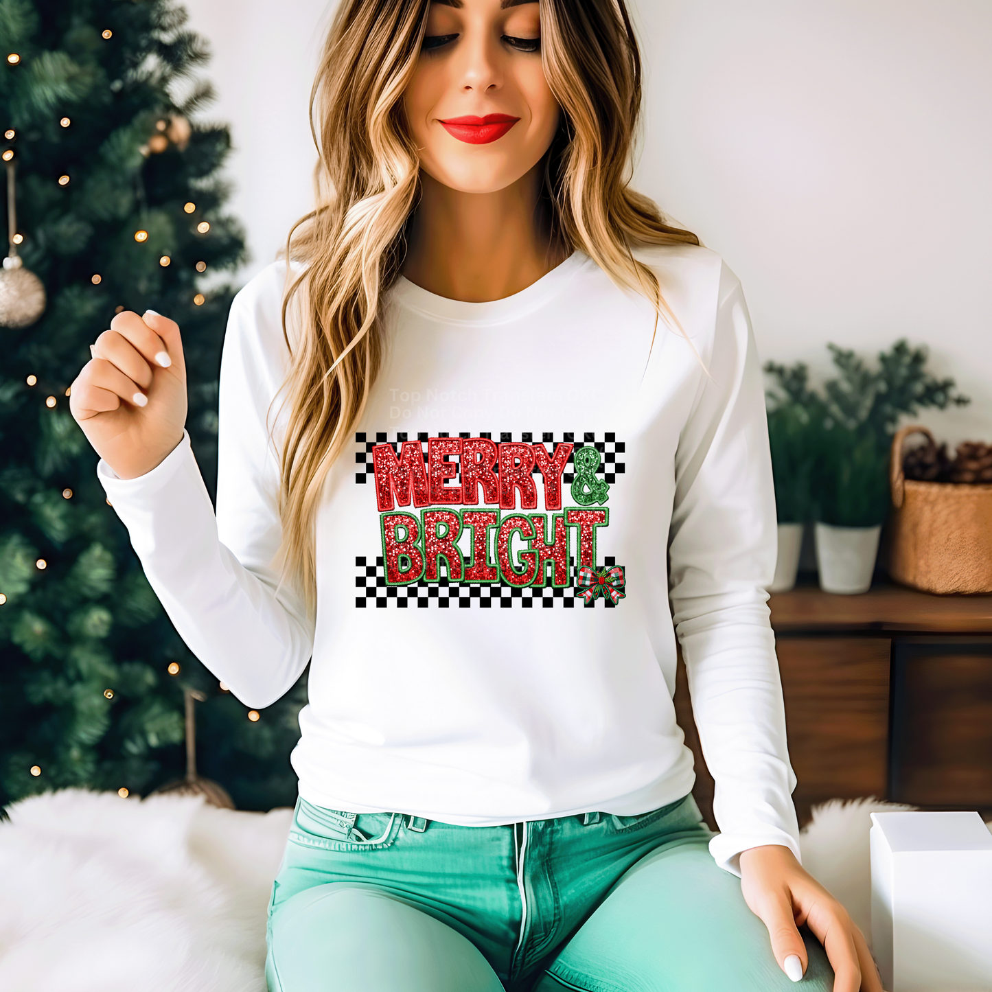 Merry & Bright - Faux Glitter DTF Transfer