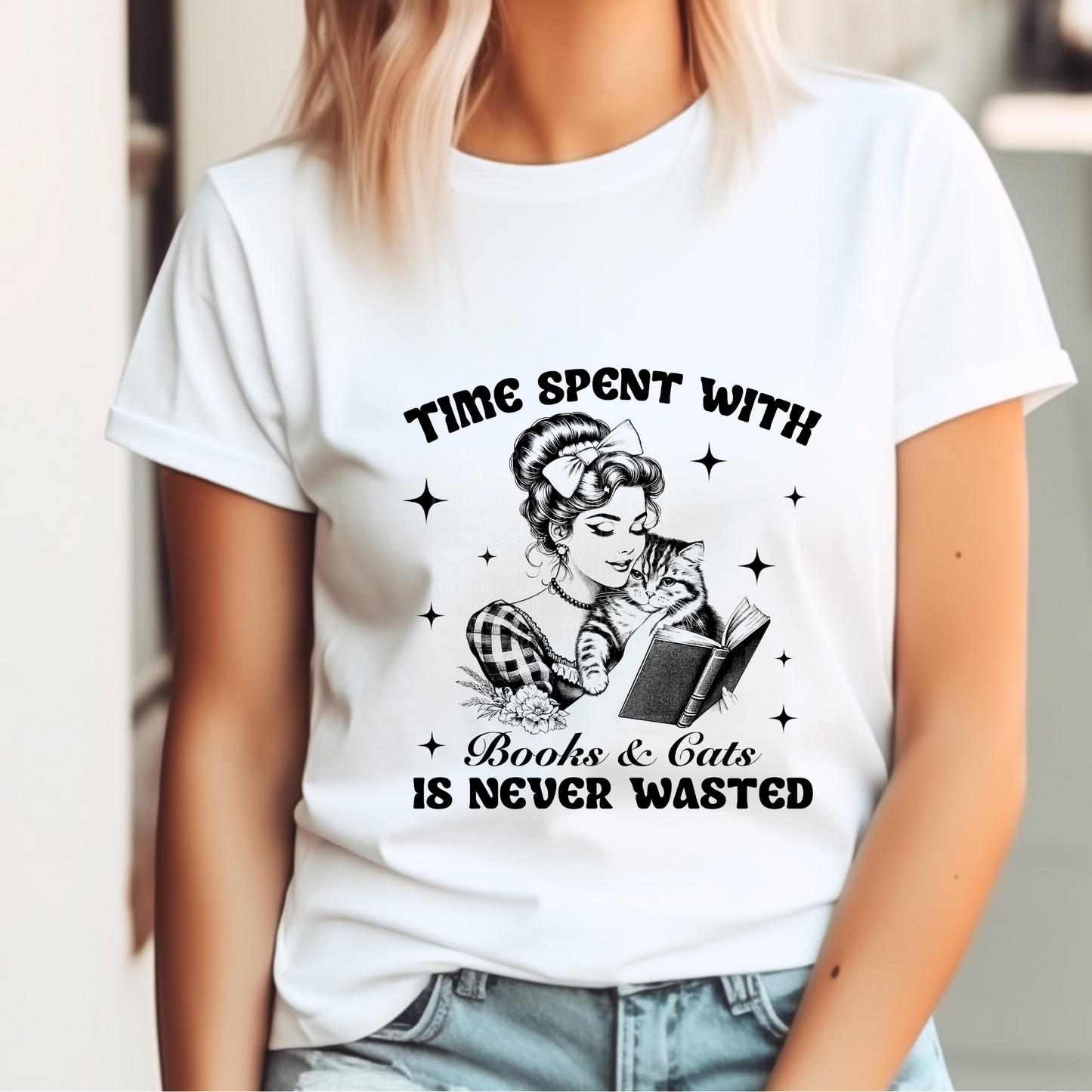 Time Spent with Books & Cats (Black) DTF Transfer