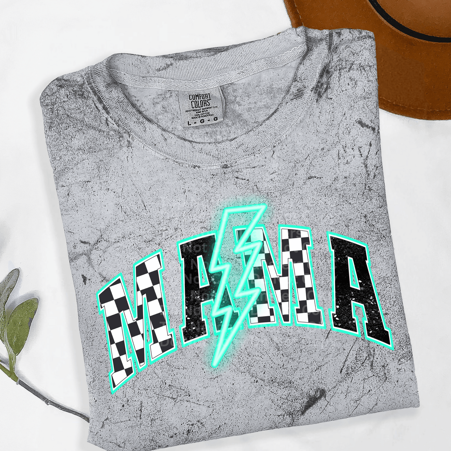 Checkered Mama Neon Teal DTF Transfer