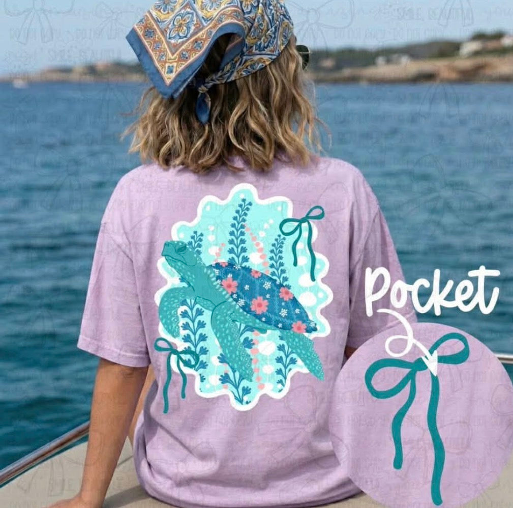 Turtle Back Design w/ Bow Pocket DTF Transfer