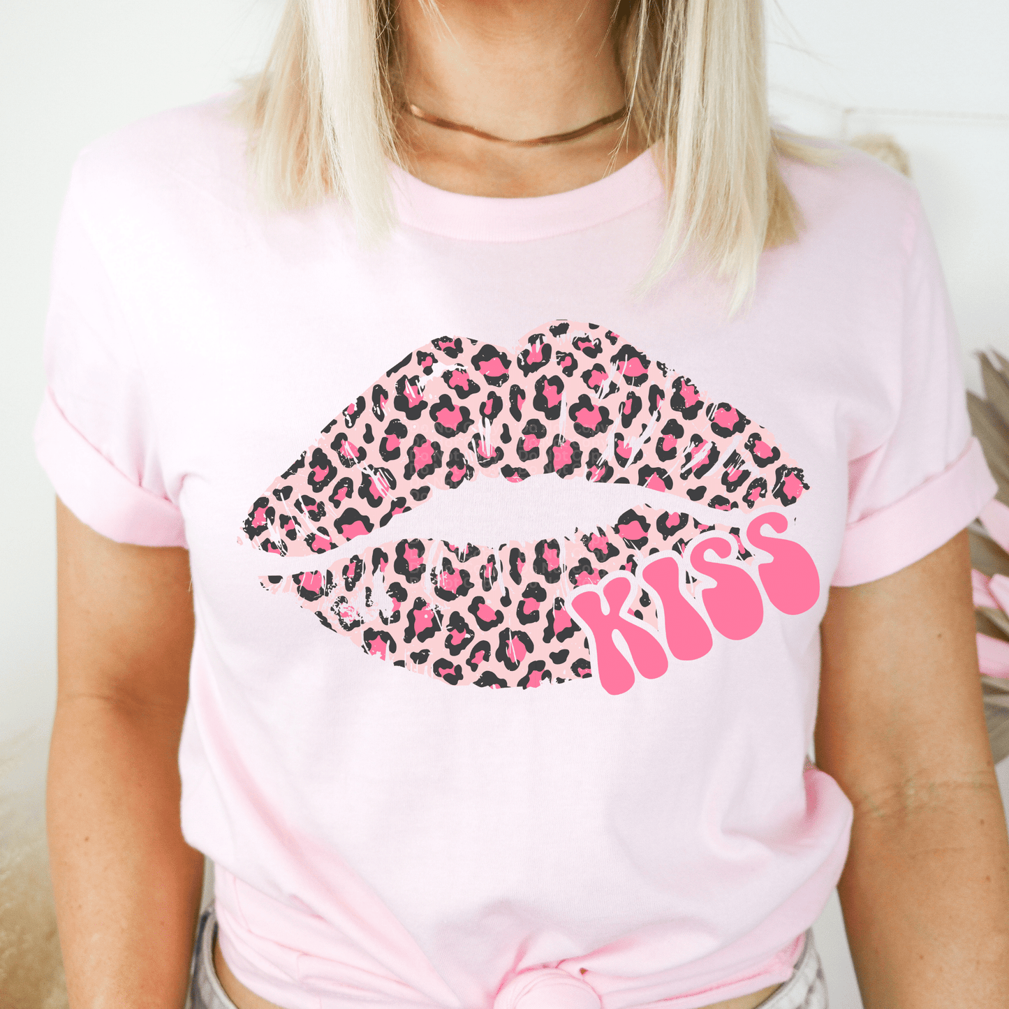 Kiss Pink Leopard Print lips DTF Transfer