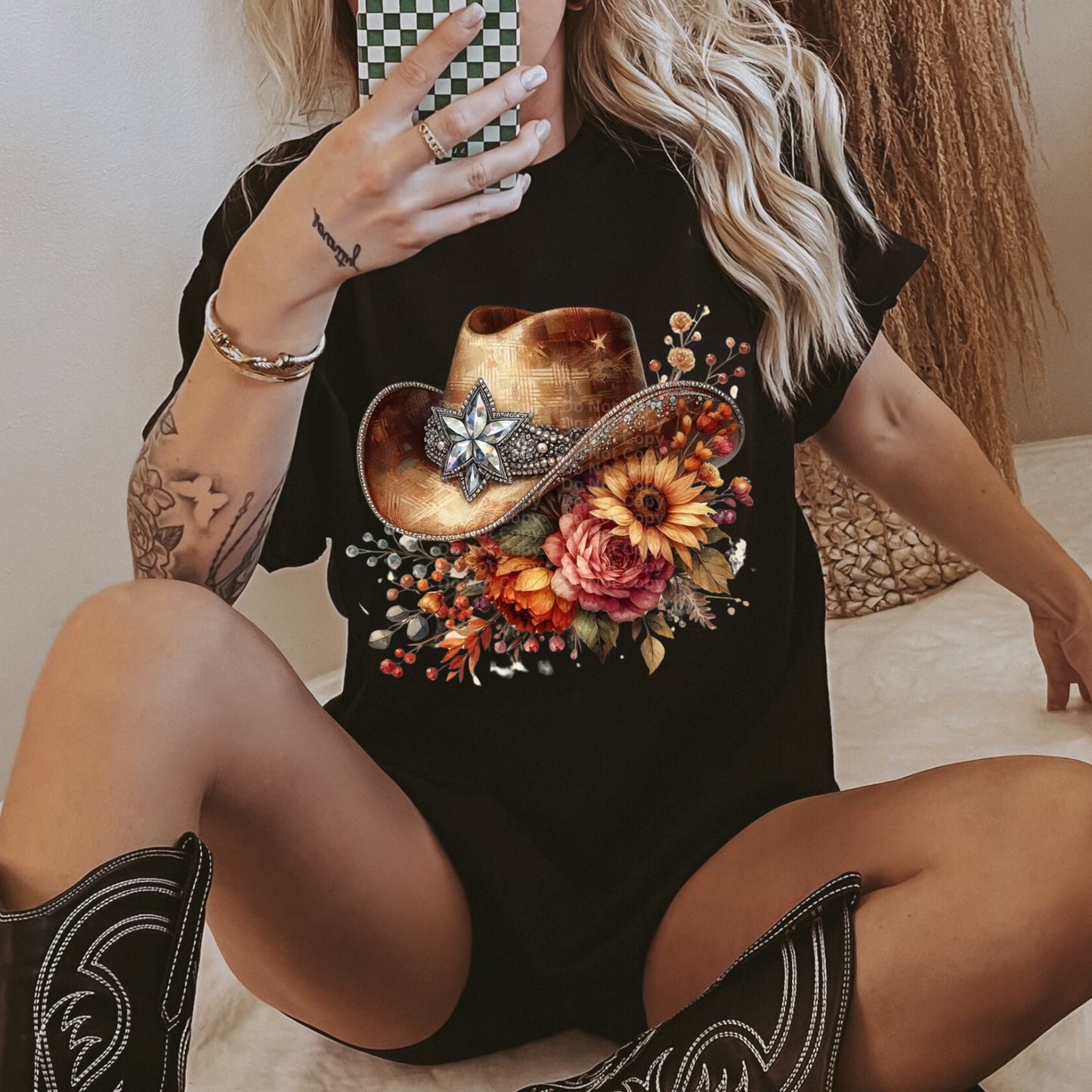 Cowboy Hat with Flowers DTF Transfer