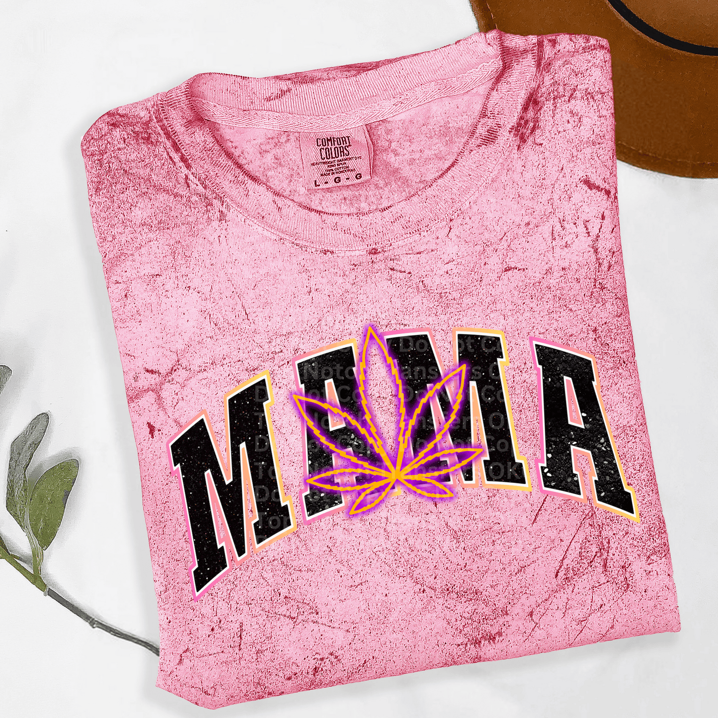 Checkered Mama Neon Pink Leaf DTF Transfer