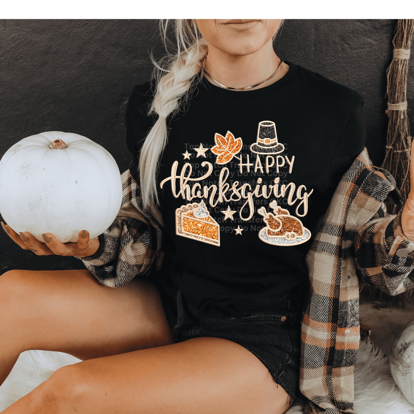 Happy Thanksgiving - Faux Embroidery DTF Transfer