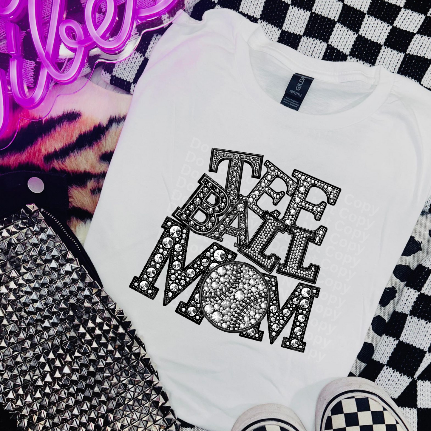 Tee Ball Mom - Faux Rhinestone DTF Transfer