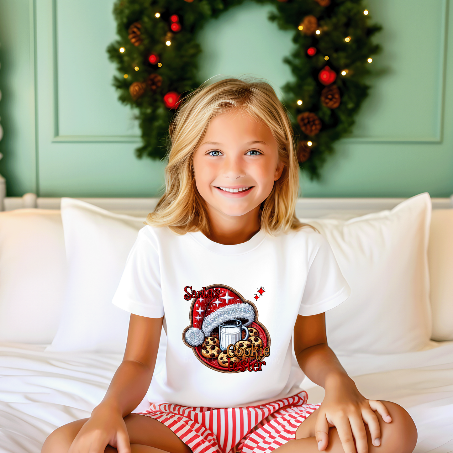 Santa's Cookie Tester - Faux Embroidery DTF Transfer