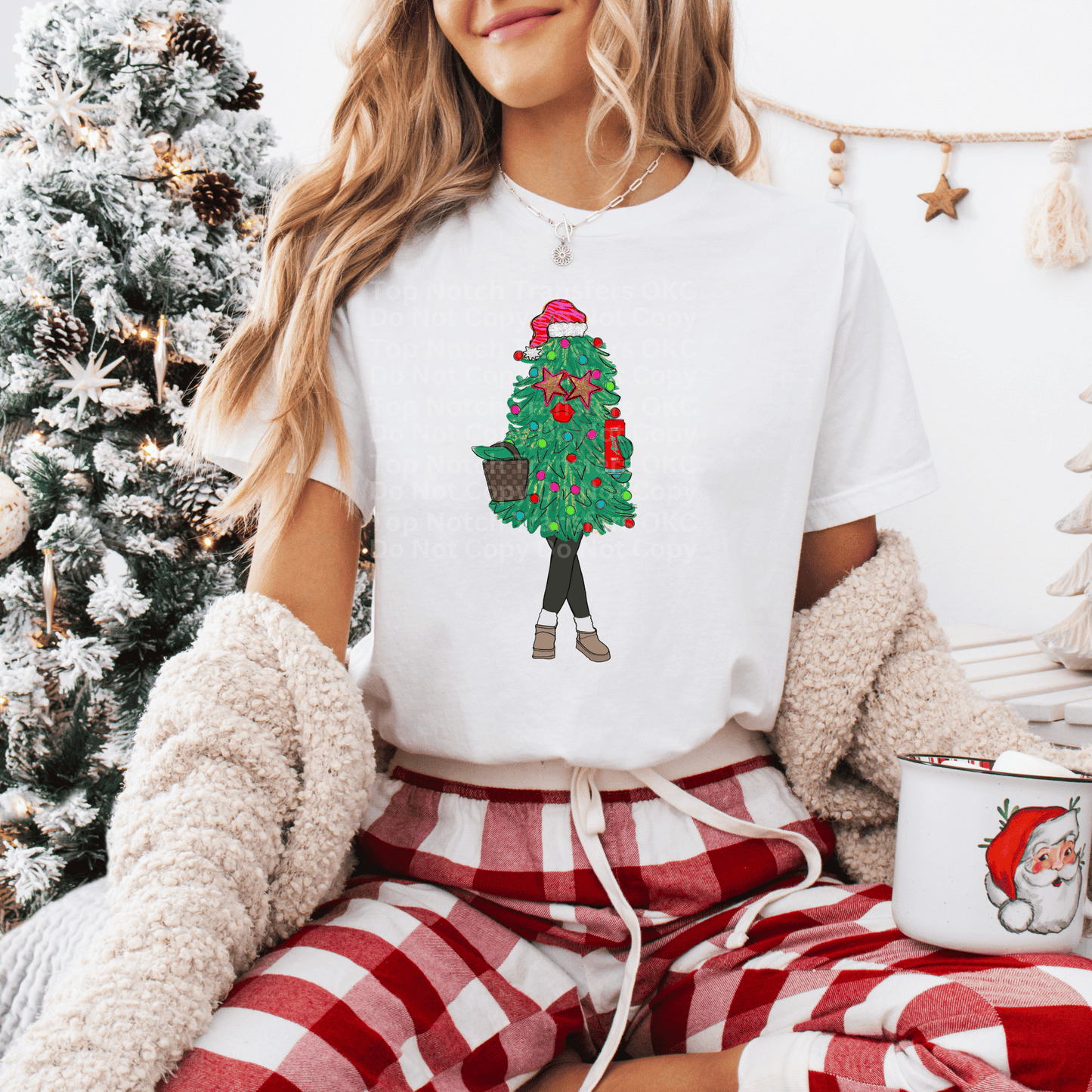 Christmas Tree with Grey Legs & Purse and Red Energy Drink DTF Transfer