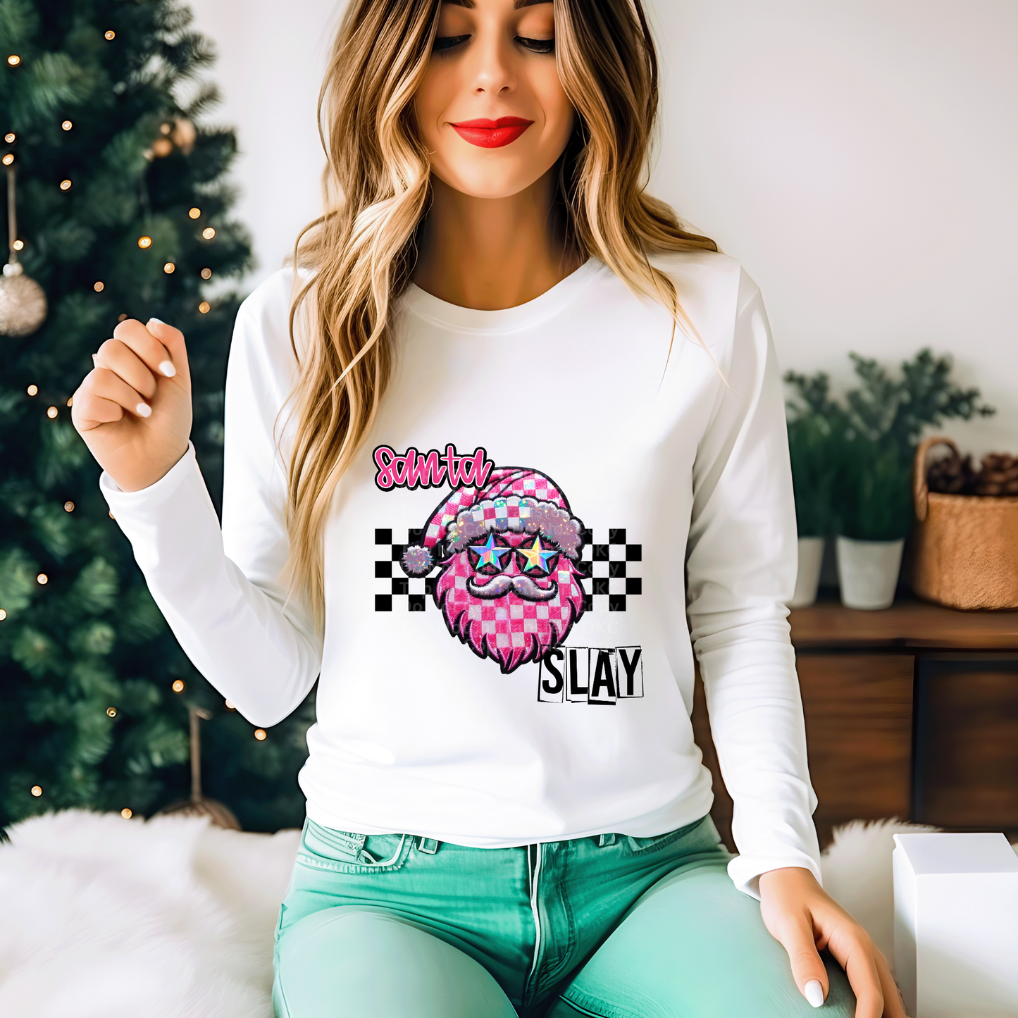 Pink Santa Slay - Faux Embroidery DTF Transfer