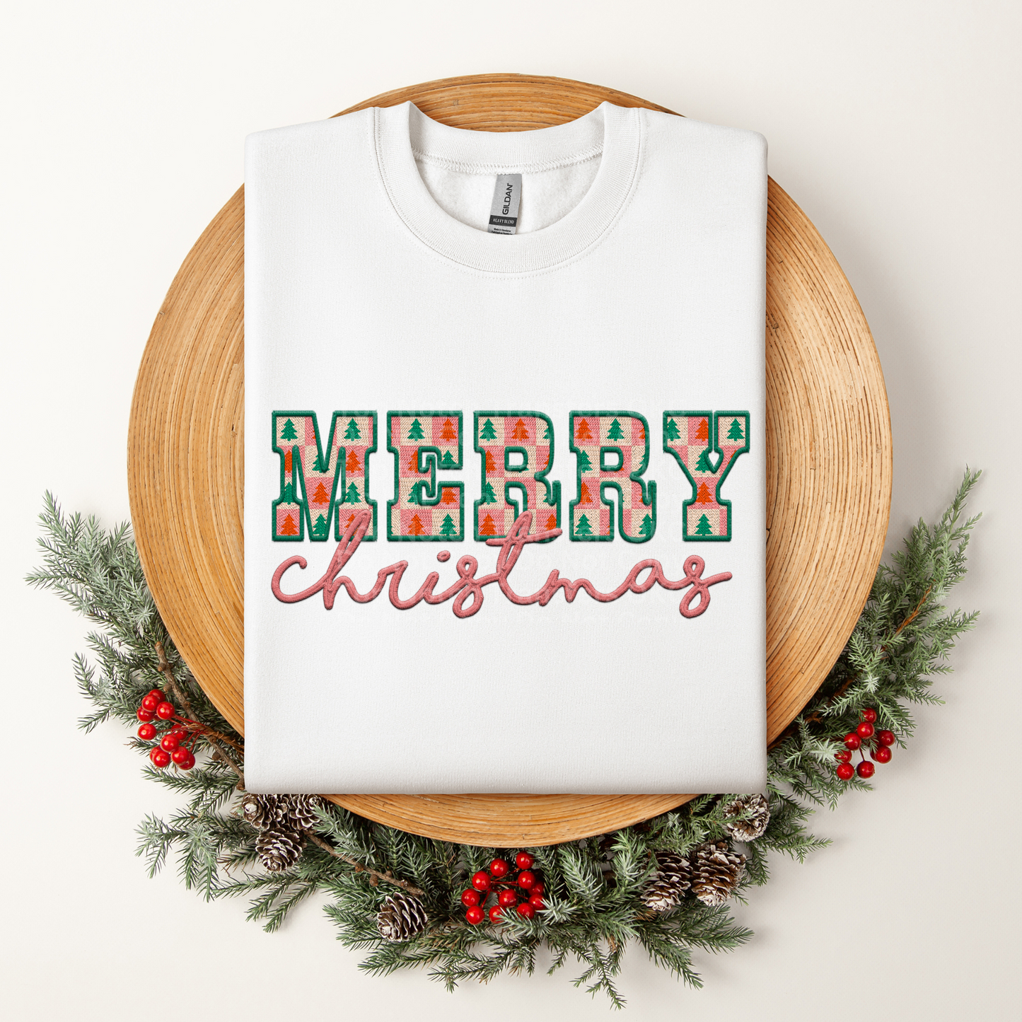 Merry Christmas Plaid Pink DTF Transfer