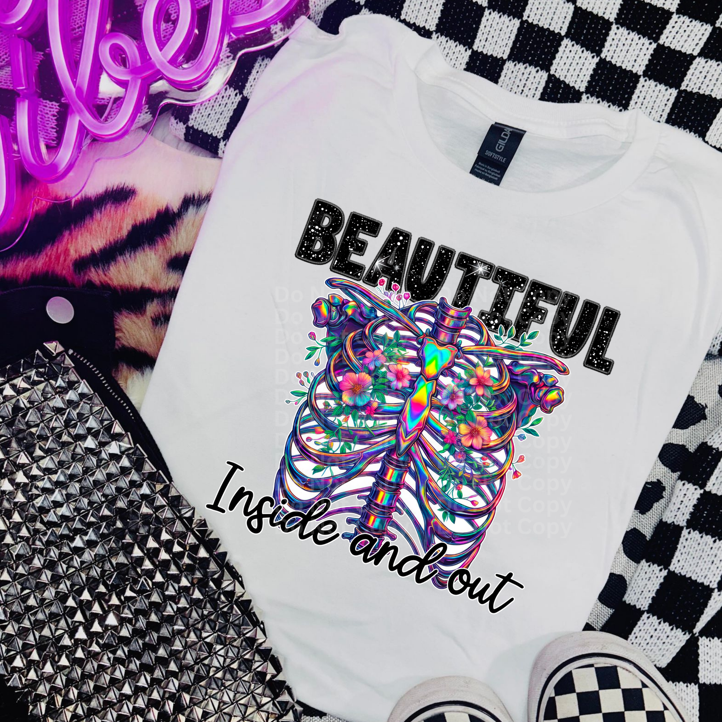 Beautiful Inside & Out (Metallic Bones) DTF Transfer