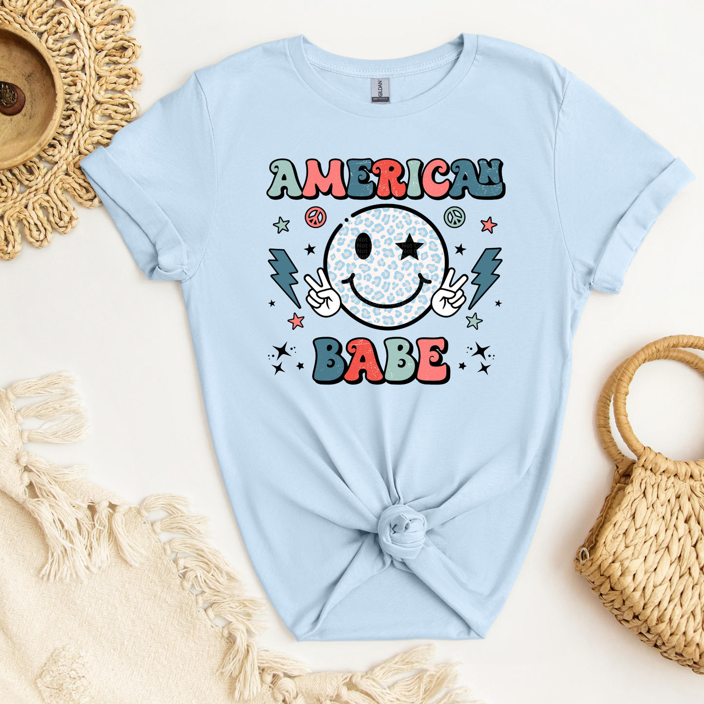 American Babe Smile Face w/Peace Hands DTF Transfer