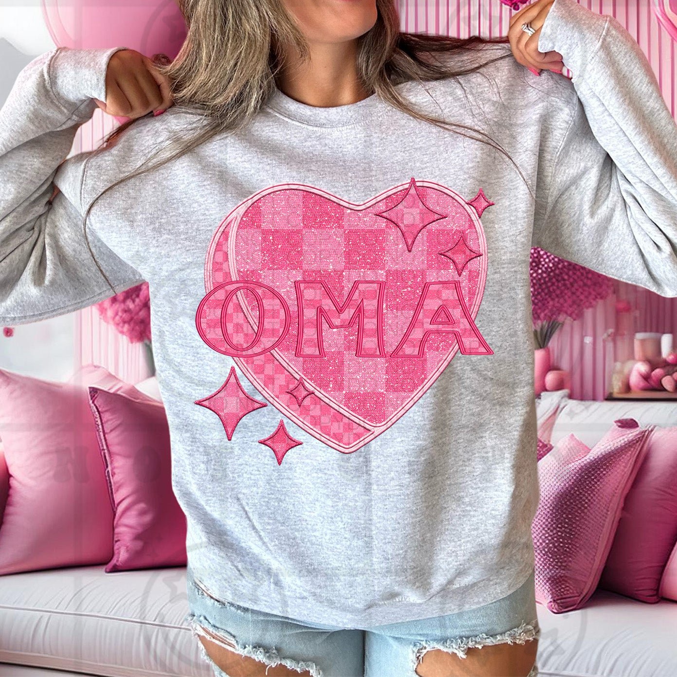 Oma - Pink Checkered Heart DTF Transfer